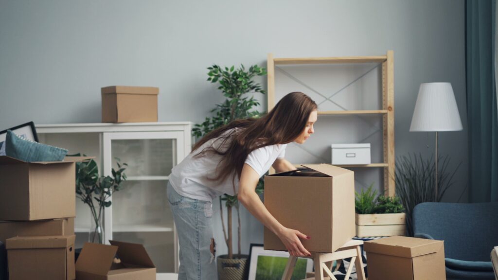 a student organizing her storage